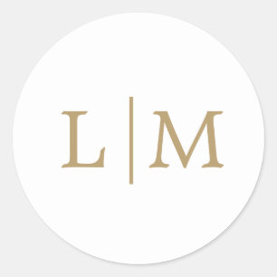 Enkel Antik Guld Monogram Elegant Bröllop Runt Klistermärke