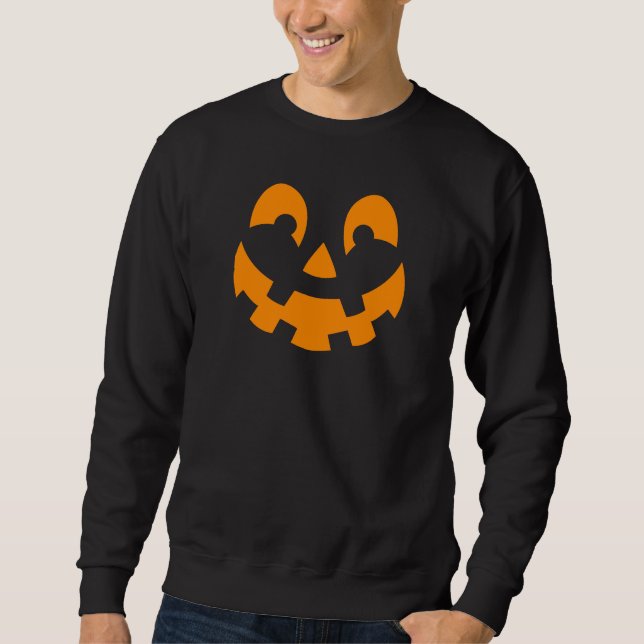 Enkel apelsinorange pumpa ansikte silhuett Hallowe Lång Ärmad Tröja (Framsida)