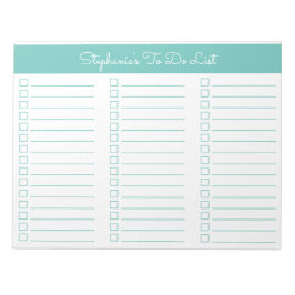 Enkel Aqua 8,5x11 Tre-kolumners checklista Anteckningsblock