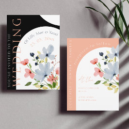 Enkel Arch Black and Rosa Blommigt Bröllop Inbjudningar