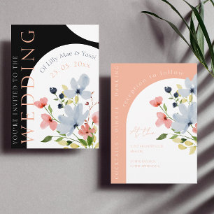 Enkel Arch Black and Rosa Blommigt Bröllop Inbjudningar