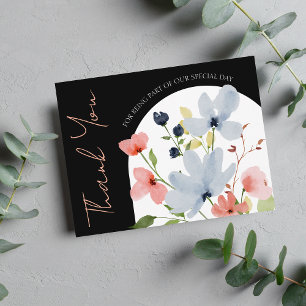 Enkel Arch Black and Rosa Blommigt Bröllop Tack Kort