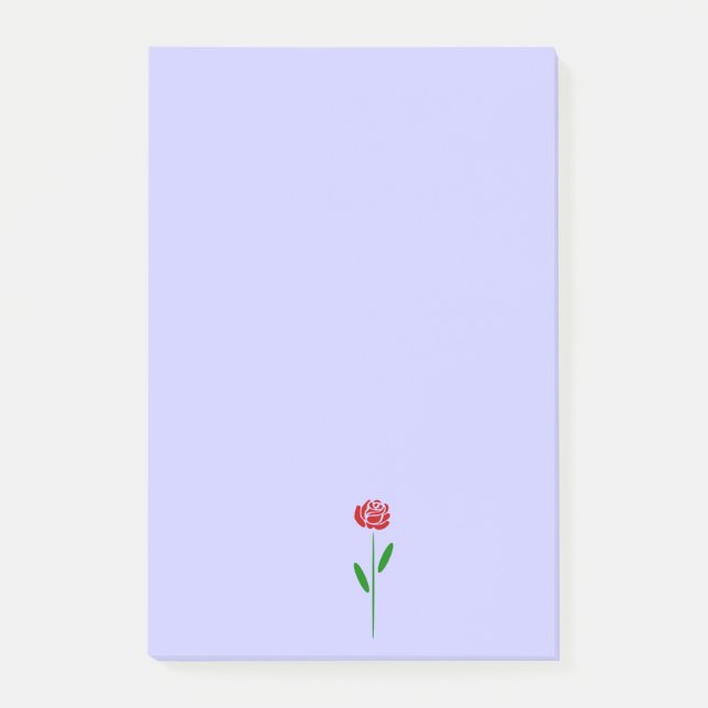Enkel Art Deco röd ros gröna blad och stjälk Post-it Block (Framsida)