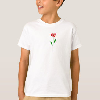 Enkel Art Deco röd ros gröna blad och stjälk Tee Shirt