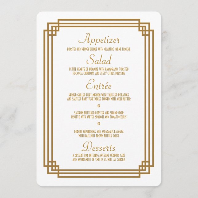 Enkel Art Deco White Bröllop Menu Meny (Framsida)