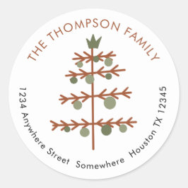 Enkel återresa till Namn Adress vid Julgran Runt Klistermärke