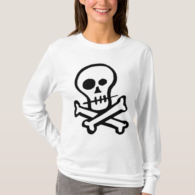 Enkel B&W-skalle & Crossbones T-shirt (Framsida)