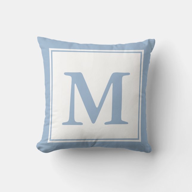 Enkel Baby blue och vit monogrammad Kudde (Framsida)