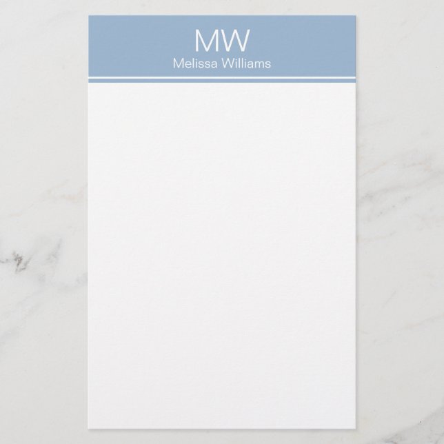 Enkel Baby blue och vit Namn med Monogram Brevpapper (Framsida)