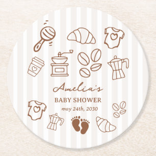 Enkel Baby Bryggs Doodle Kaffe Baby Shower Underlägg Papper Rund