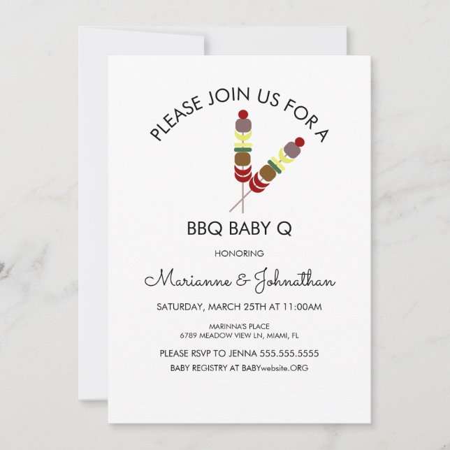 Enkel Baby Shower BBQ Baby Q Kebab Inbjudningar (Framsida)