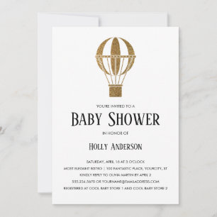 Enkel Baby Shower Guld Glitter Varm Luftballong Inbjudningar