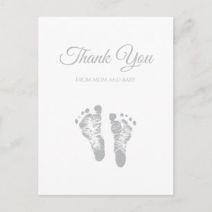 Enkel Baby Shower Tacksamhet Modern Grå Fotspår Vykort