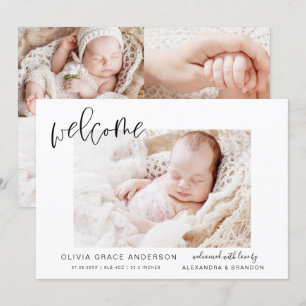 Enkel babyannonsering Elegant fotokollage Inbjudningar
