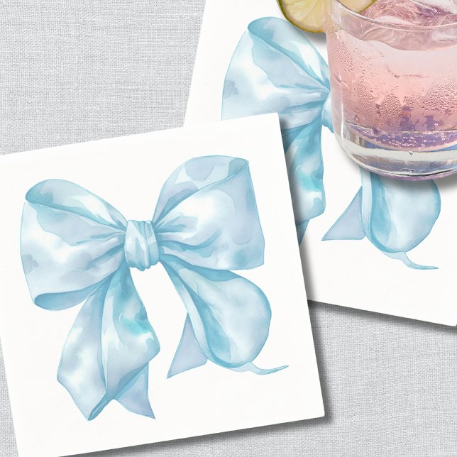 Enkel babyfest med blåa band pappersservett (Simple Blue Bow Baby Shower Napkins)