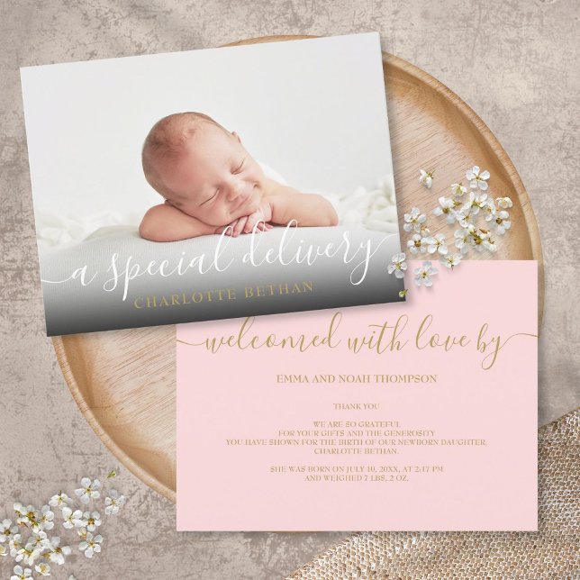 Enkel babyfoto skript Rosa flicka Födelse  Meddelande Vykort (Skapare uppladdad)