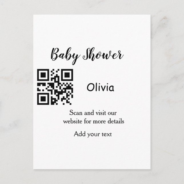 Enkel babyshowwebbplats streckkod QR lägg till nam Vykort (Framsida)