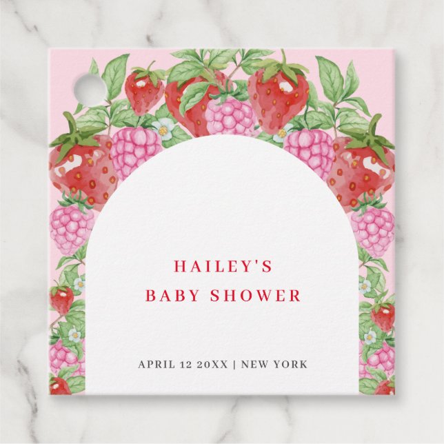 Enkel babystövel för jordgubbsgris gåvor etiketter (Framsida)