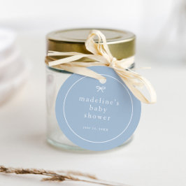 Enkel båge dammig blå pojkar baby shower gåvor etiketter