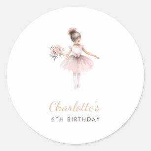Enkel Ballerina Elegant Watercolor Birthday Favor Runt Klistermärke