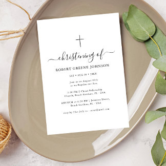 Enkel baptism Black & White Christening Boy Girl Inbjudningar