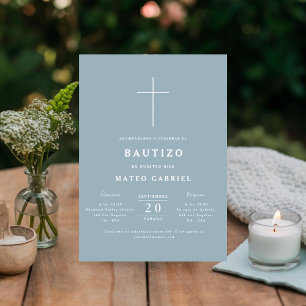 Enkel baptism Dusty Blue Spain Bautizo Inbjudningar