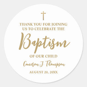 Enkel baptism i Guld Hue Baby tack vare klassiskt Runt Klistermärke