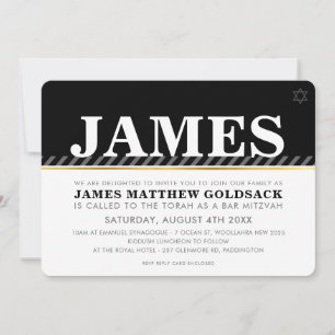 ENKEL BAR MITZVAH modern judisk stjärna svart vit Inbjudningar