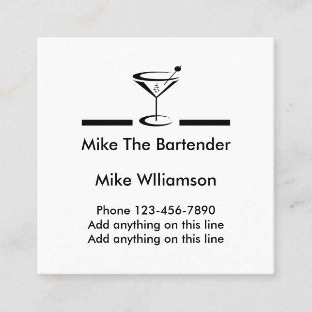Enkel Bartender-profil Fyrkantigt Visitkort (Framsida)