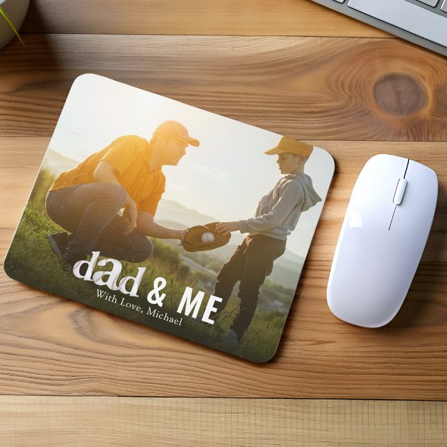 Enkel baseball Photo Calligraphy Pappa och Me Musmatta (Custom dad and me baseball style typography mousepad)
