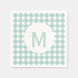 Enkel Basic Sage Grönt Gingham Monogram Pappersservett
