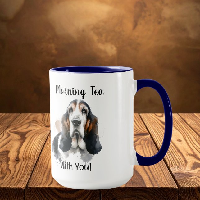 Enkel Basset Morning Tea Brun Anpassa Mugg (Elegant Pet Lovers Mug, Personalize)