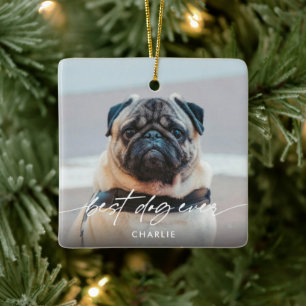 Enkel Bästa Hund Någonsin 2 Foto Modernt Skript  Julgransprydnad Keramik