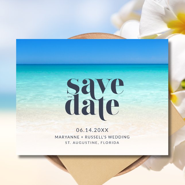 Enkel Beach-bröllop Spara datumet Meddelande Vykort (Simple Beach Wedding Save the Date Postcard)