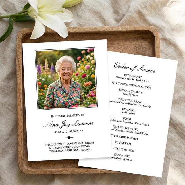 Enkel begravningsprogram med foto och ordning för  inbjudningar (Memorial Order of Service Funeral Program)