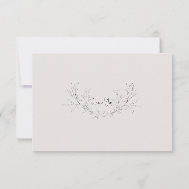 Enkel Beige Elegant Bladverk Bröllop Tack Kort (Framsida)