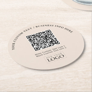 Enkel Beige Företagslogotyp QR-kod Kampanj Underlägg Papper Rund