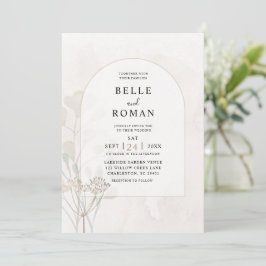Enkel Beige & Guld Watercolor Bladbröllop Inbjudningar