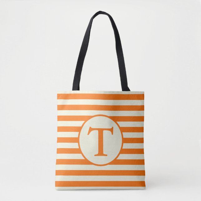 Enkel Beige och stripe-monogram för Orange Tygkasse (Framsida)