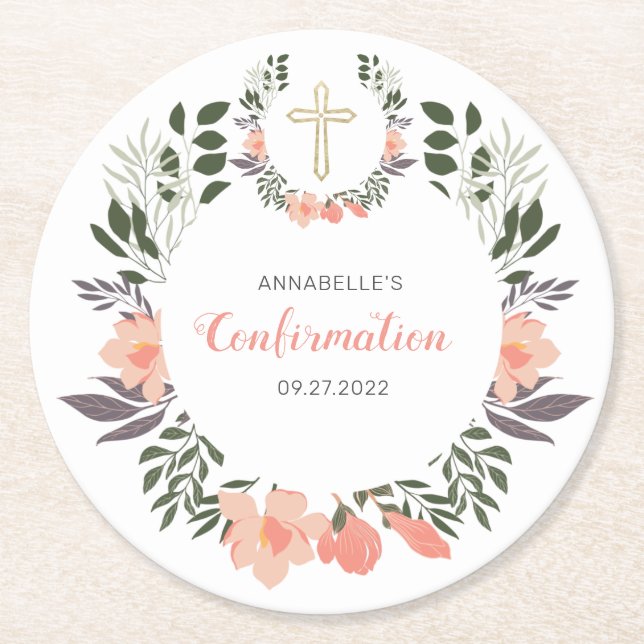 Enkel bekräftelse av Blommigt Party  Underlägg Papper Rund (Framsidan)