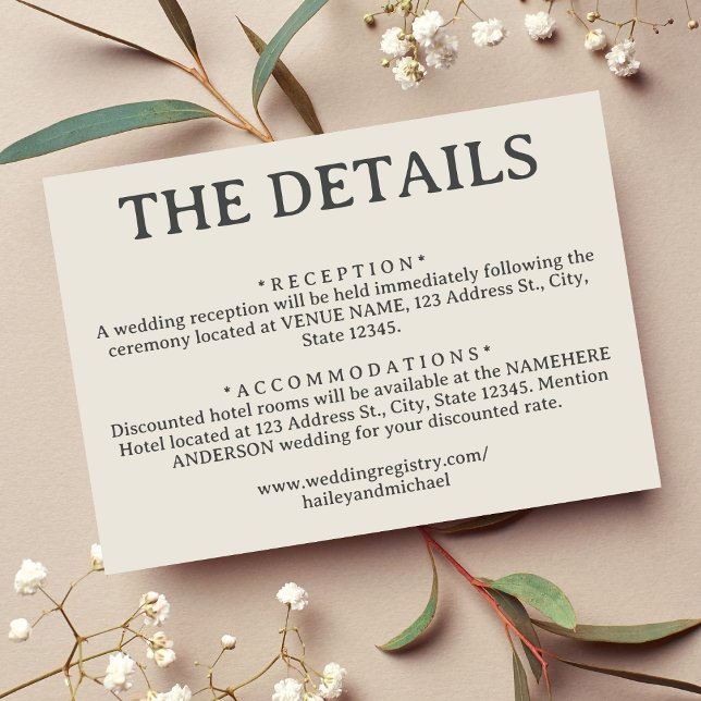 Enkel Benvit Retro Bröllop-information Tilläggskort (Simple Off White Retro Wedding Details Enclosure Card)