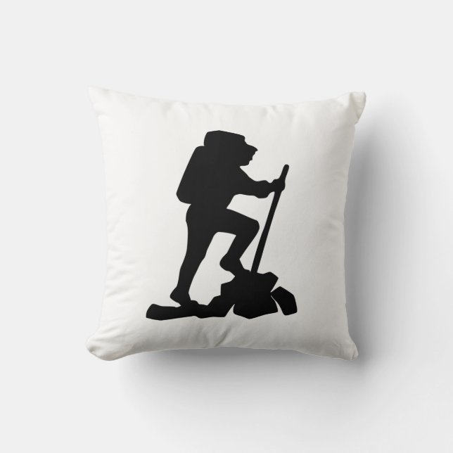 Enkel bergsvandrare svart silhuett kudde (Framsida)