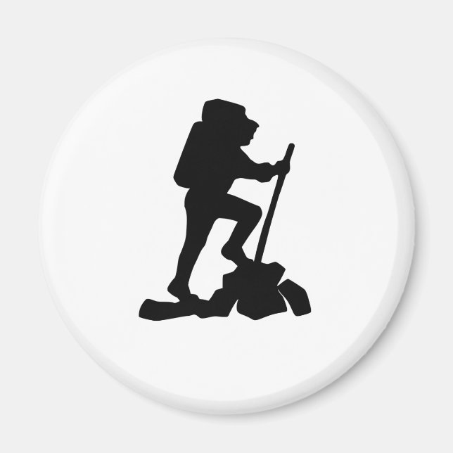 Enkel bergsvandrare svart silhuett magnet (Framsidan)