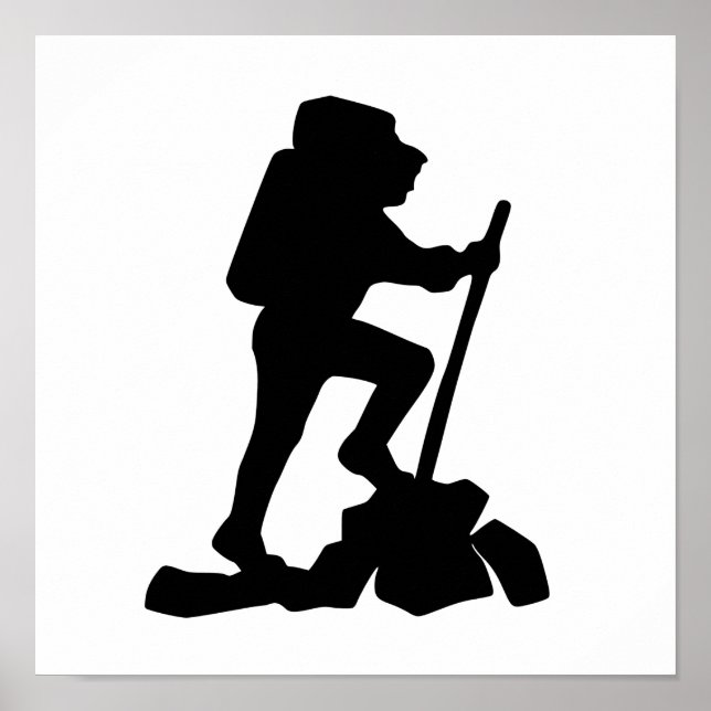 Enkel bergsvandrare svart silhuett poster (Framsidan)