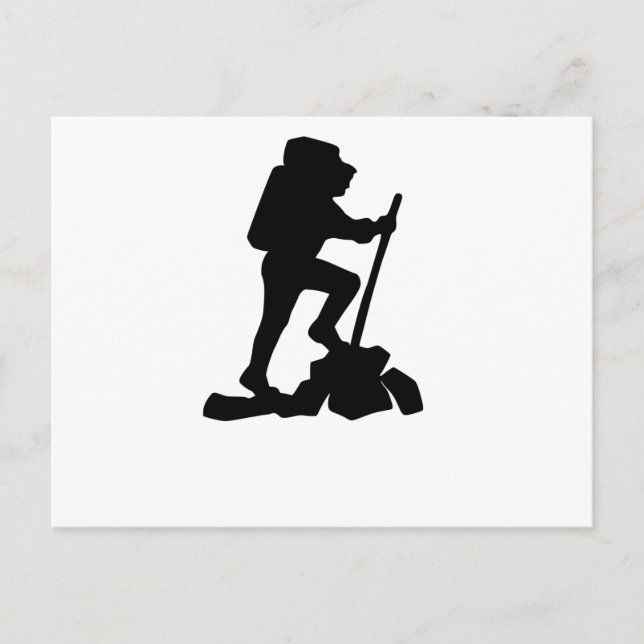 enkel bergsvandring man svart silhuett vykort (Framsida)