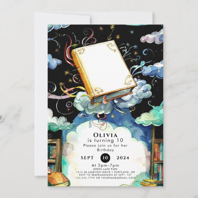 Enkel Bibliotek Storybook-födelsedag Inbjudningar (Framsida)