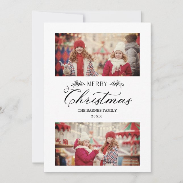 Enkel bild för God jul Botanical Grenar 2 Foton Kort (Framsida)