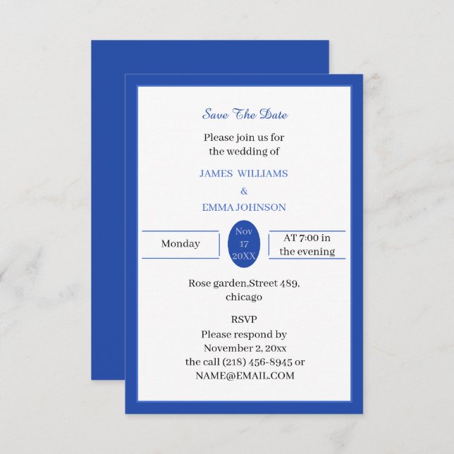 Enkel blå Anpassningsbar Spara Datumet (Fram/baksida)