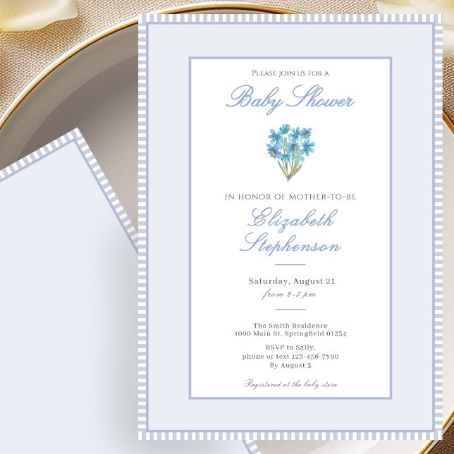 Enkel Blå Blommig Baby Shower Inbjudan (Skapare uppladdad)