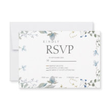 Enkel Blå Blommig RSVP-kort